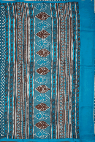 Allover Floral Design Capri Blue Printed Silk Saree