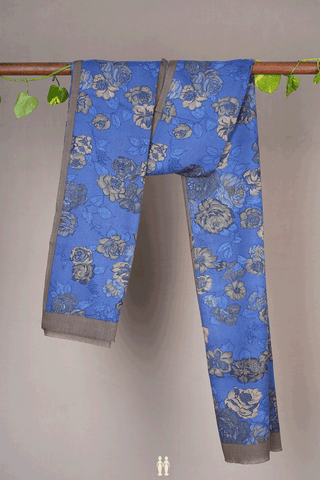Allover Floral Design Capri Blue Woolen Shawl