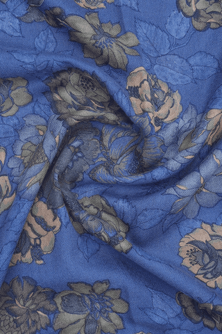 Allover Floral Design Capri Blue Woolen Shawl