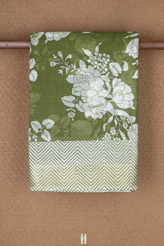 Allover Floral Design Chalet Green Printed Cotton Saree