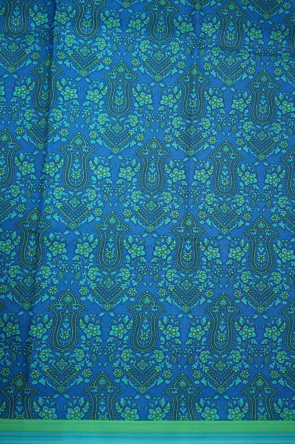 Allover Floral Design Cobalt Blue Printed Silk Saree