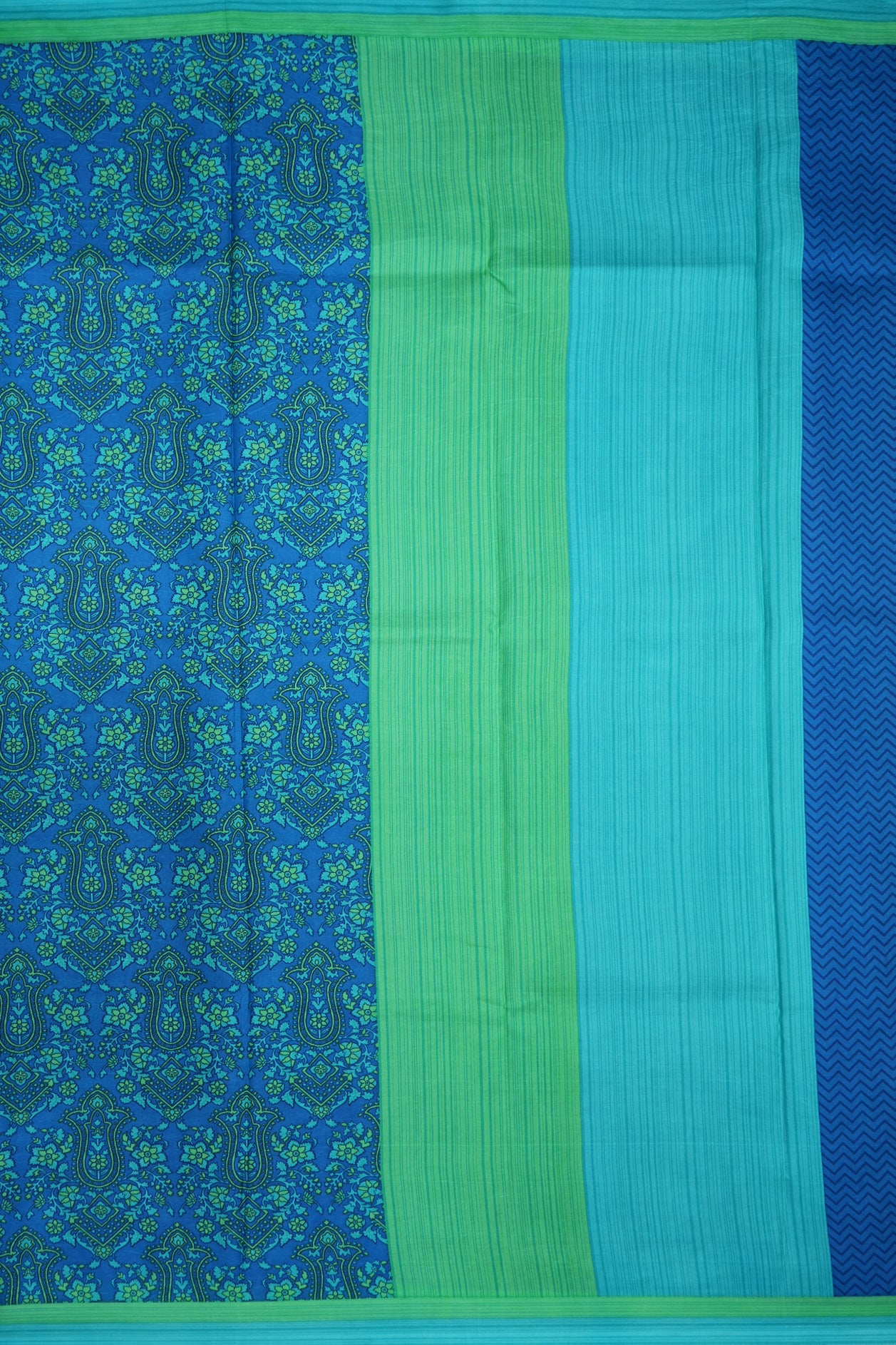 Allover Floral Design Cobalt Blue Printed Silk Saree