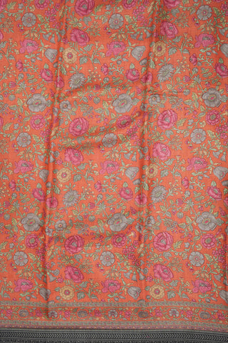 Allover Floral Design Coral Orange Pashmina Wool Cotton Saree