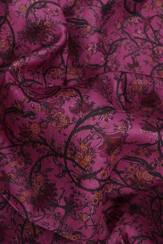 Allover Floral Design Dark Mulberry Pink Printed Silk Saree