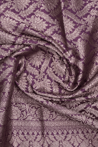 Allover Floral Design Deep Purple Banaras Silk Dupatta