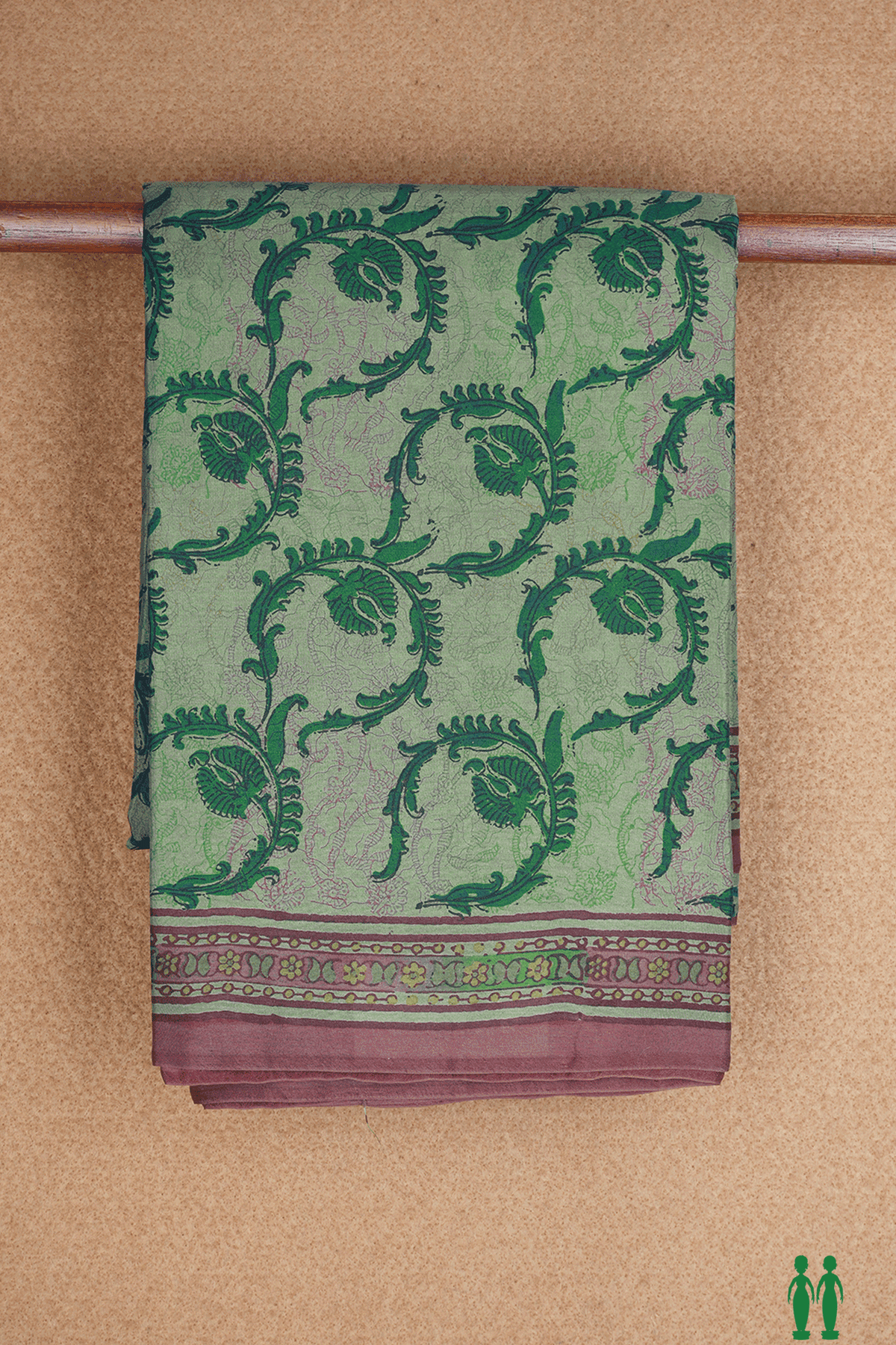 Allover Floral Design Dusty Green Printed Silk Saree