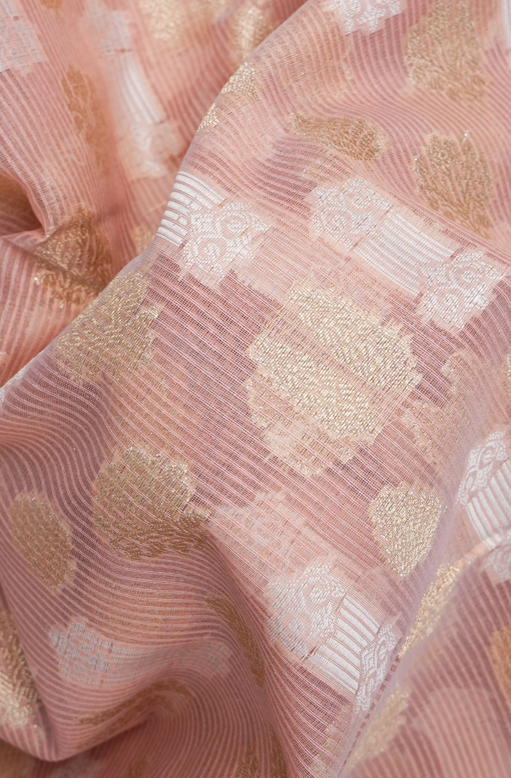 Allover Floral Design Dusty Rose Semi Kora Silk Cotton Saree