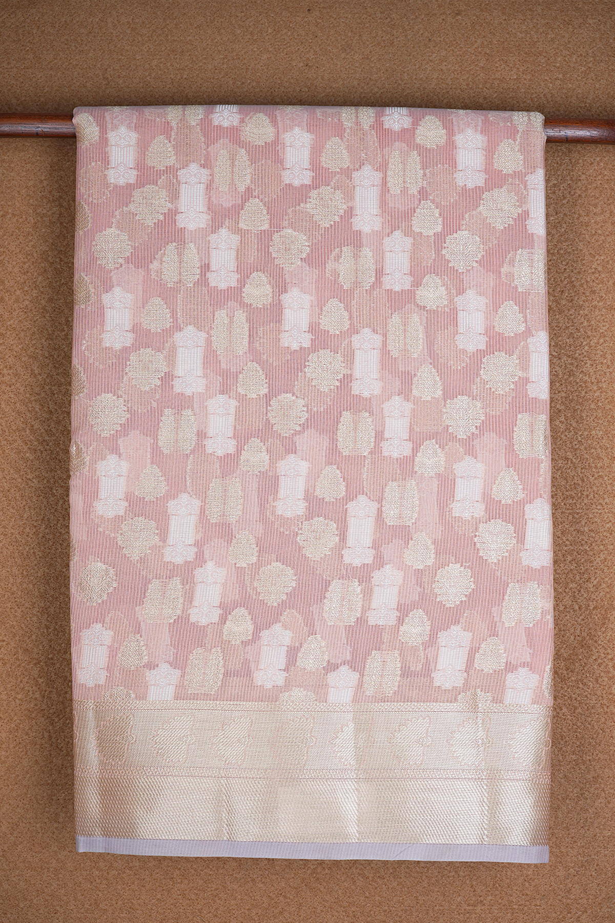 Allover Floral Design Dusty Rose Semi Kora Silk Cotton Saree