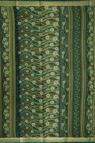 Allover Floral Design Fern Green Printed Silk Saree