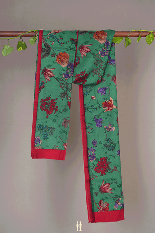 Allover Floral Design Green Woolen Shawl