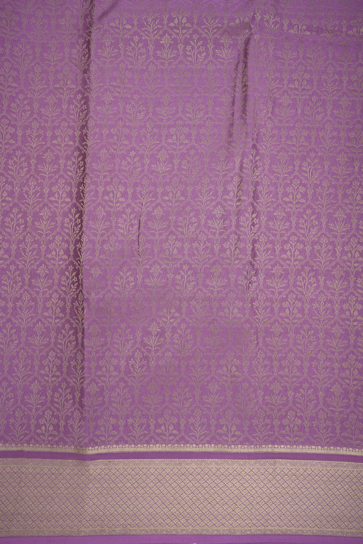 Allover Floral Design Lavender Mysore Silk Saree