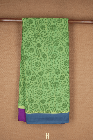Allover Floral Design Light Green Mangalagiri Cotton Saree