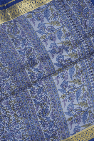 Allover Floral Design Steel Blue Printed Silk Saree