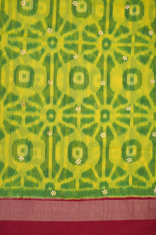 Allover Design Lime Green Kora Silk Cotton Saree