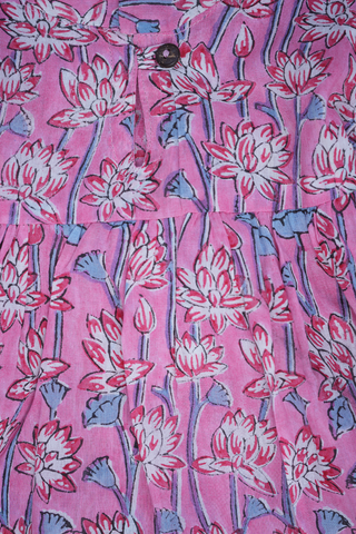Allover Floral Design Lotus Pink Jaipur Printed Cotton Frock