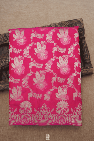 Allover Floral Design Magenta Banarasi Silk Saree