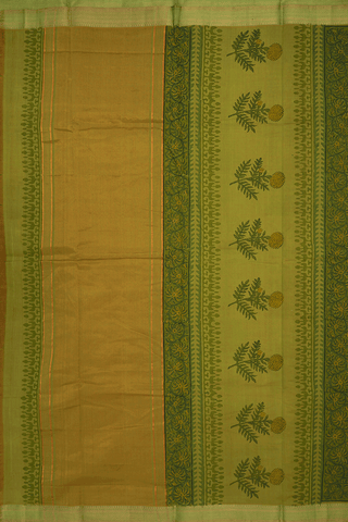 Allover Floral Design Mehendi Green Printed Cotton Saree