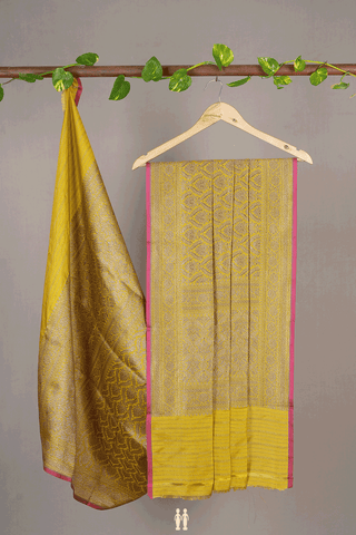 Allover Floral Design Mellow Yellow Banaras Silk Dupatta