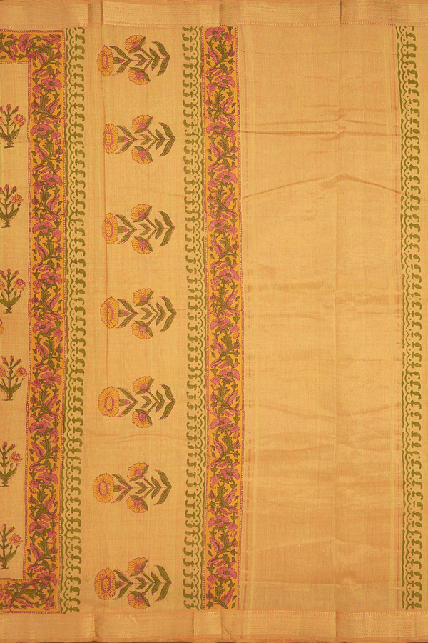 Allover Floral Design Mellow Yellow Printed Cotton Saree