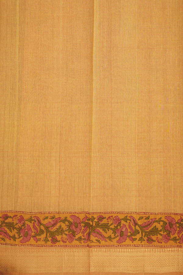 Allover Floral Design Mellow Yellow Printed Cotton Saree
