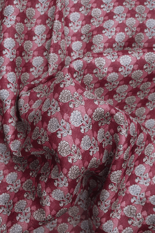 Allover Floral Design Mulberry Red Tussar Silk Saree
