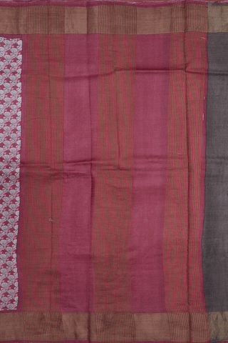Allover Floral Design Mulberry Red Tussar Silk Saree