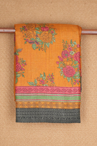 Allover Floral Design Mustard Orange Pashmina Wool Cotton Saree