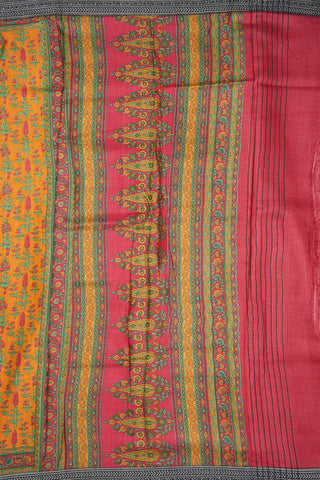 Allover Floral Design Mustard Orange Pashmina Wool Cotton Saree