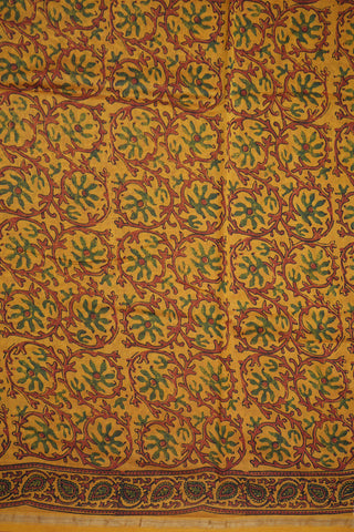 Allover Floral Design Mustard Yellow Ajrakh Printed Chanderi Cotton Saree