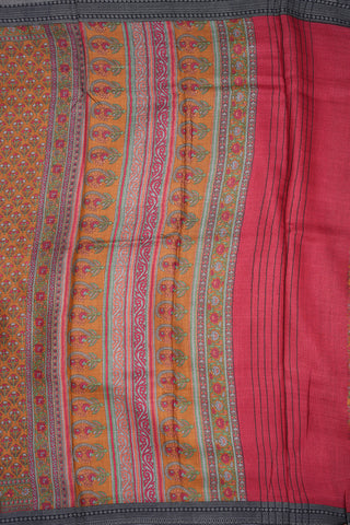 Allover Floral Design Ochre Orange Pashmina Wool Cotton Saree