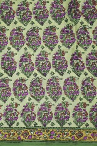 Allover Floral Design Pale Green Printed Silk Saree