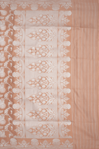 Allover Floral Design Pastel Brown Banarasi Silk Saree