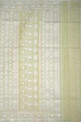 Trellis Design Pastel Green Organza Banarasi Silk Saree
