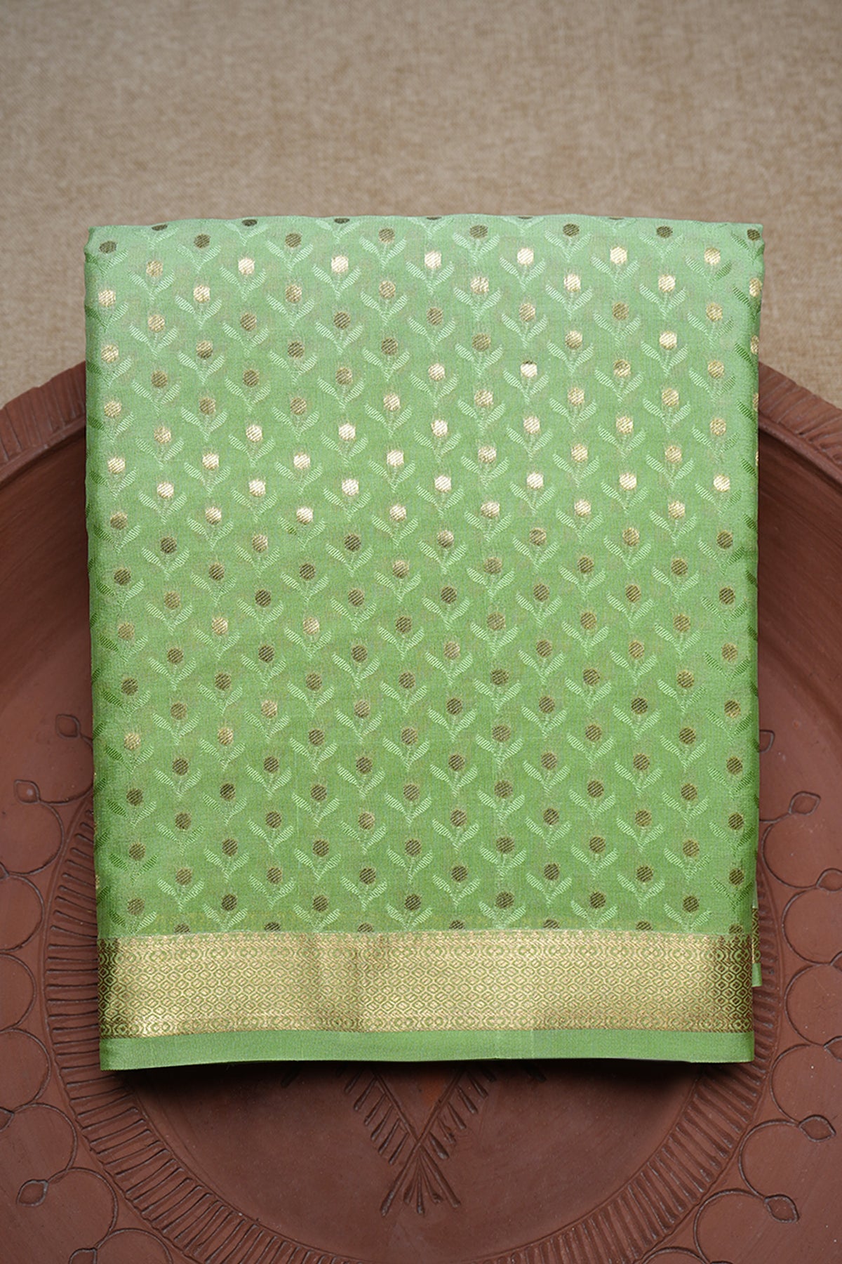 Allover Floral Design Pastel Green Mysore Silk Saree