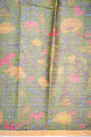 Allover Floral Design Pastel Green Tussar Silk Saree