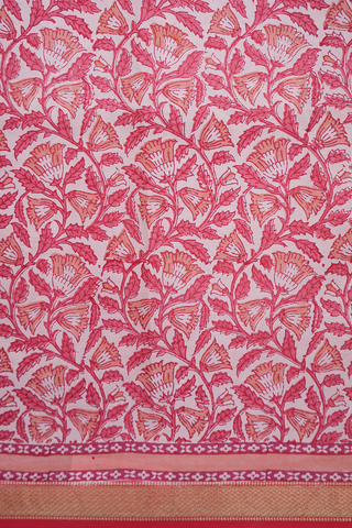 Allover Floral Design Pastel Pink Printed Silk Saree