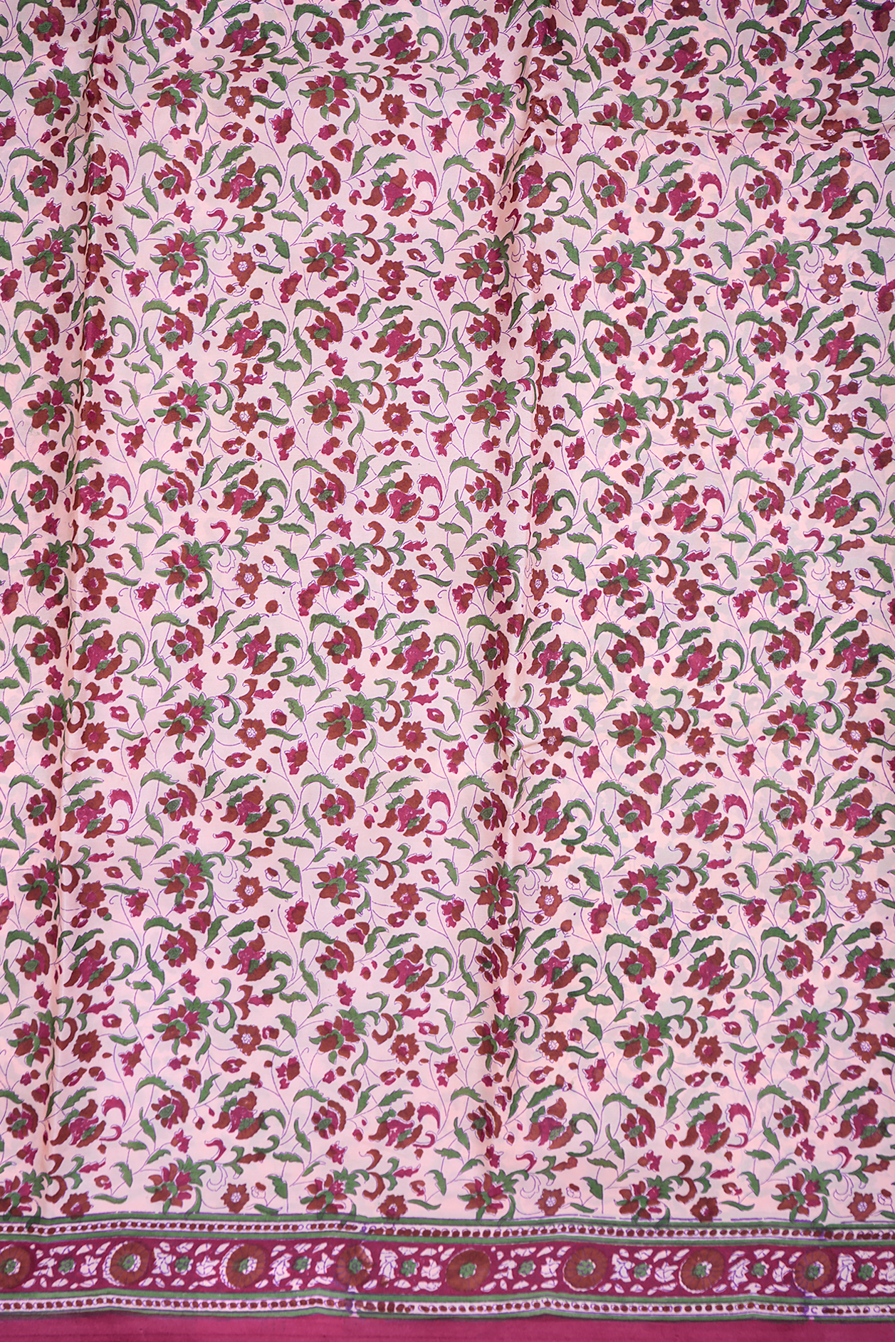 Allover Floral Design Peach Printed Silk Saree
