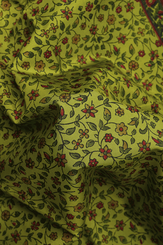 Allover Floral Design Pear Green Printed Silk Saree