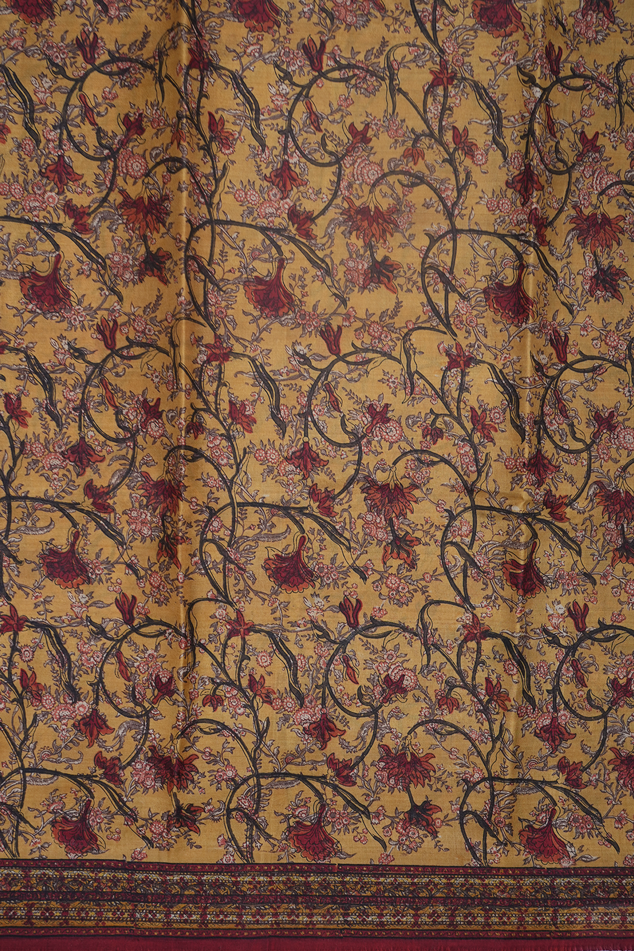 Allover Floral Design Pear Yellow Printed Silk Saree