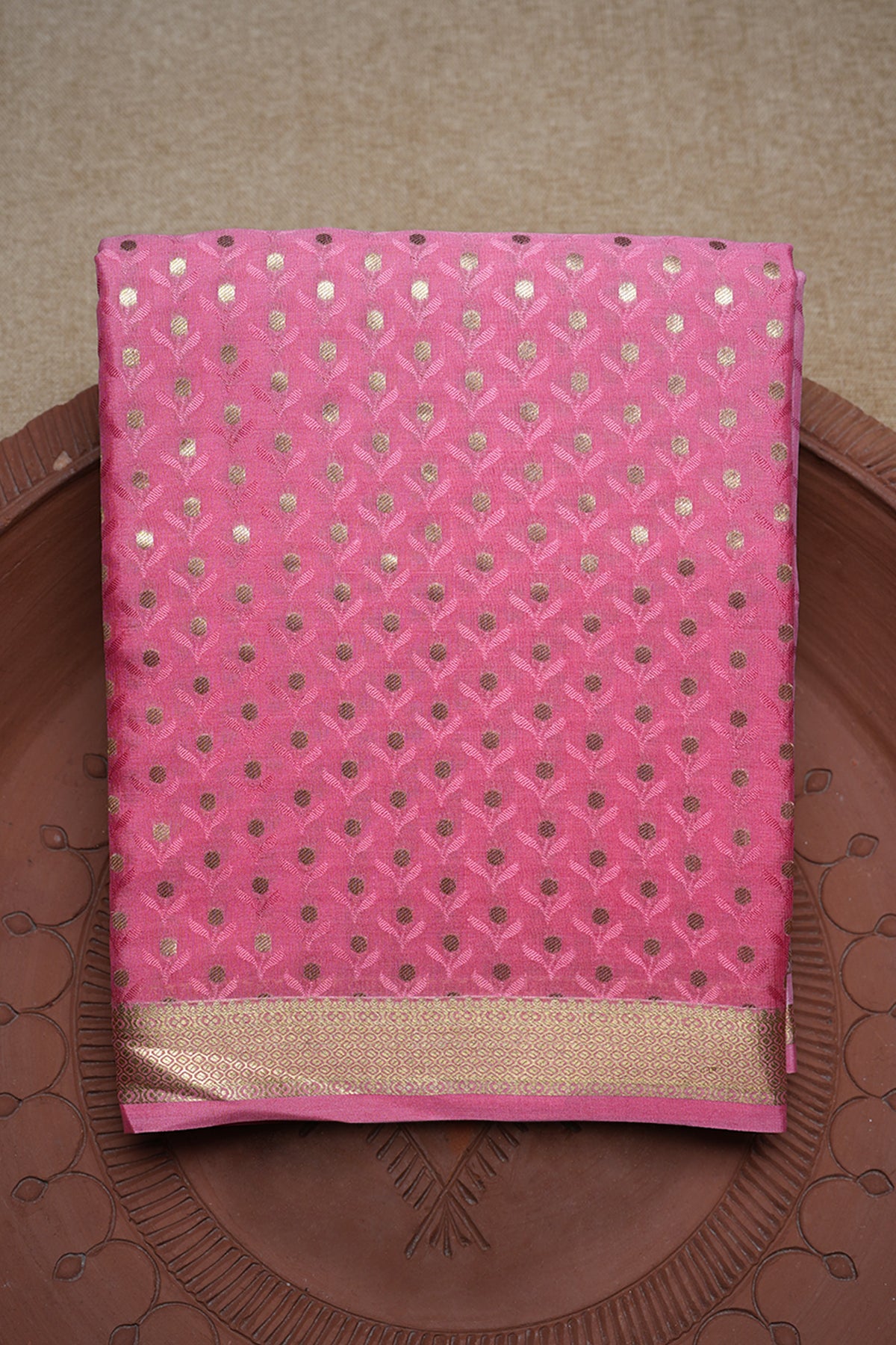 Allover Floral Design Pink Mysore Silk Saree