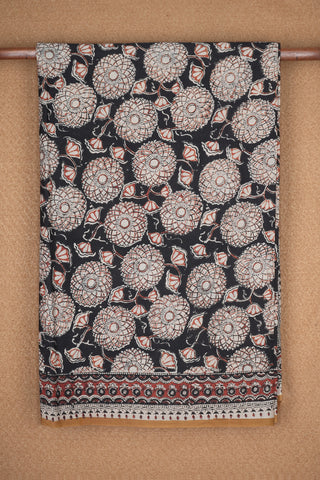 Allover Floral Design Printed Black Jaipur Cotton Saree