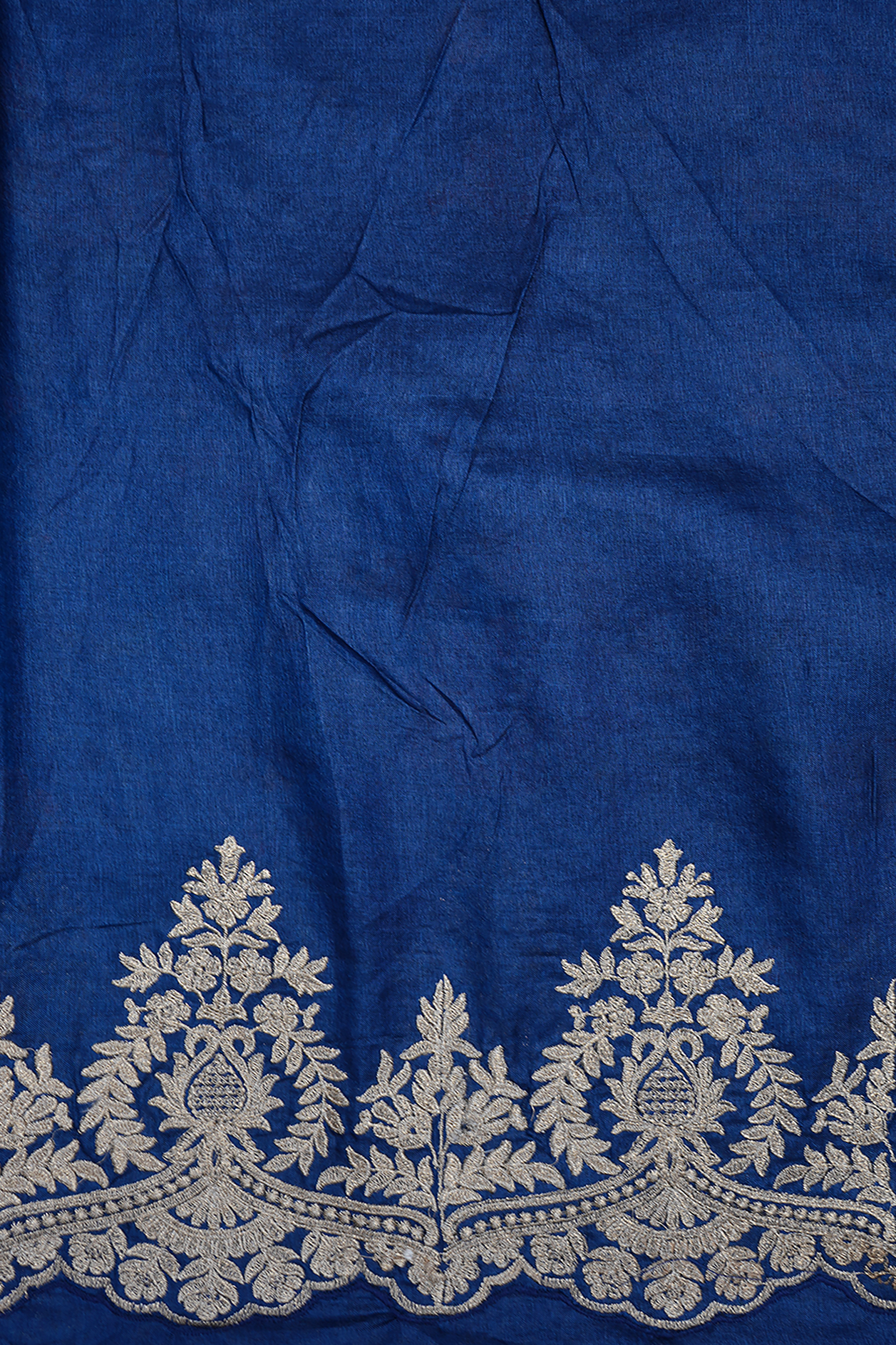 Allover Floral Design Prussian Blue Tussar Silk Saree