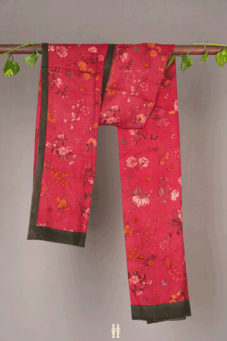 Allover Floral Design Red Woolen Shawl