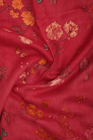 Allover Floral Design Red Woolen Shawl