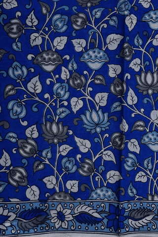 Allover Floral Design Royal Blue Kalamkari Cotton Saree
