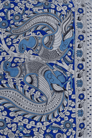 Allover Floral Design Royal Blue Kalamkari Cotton Saree