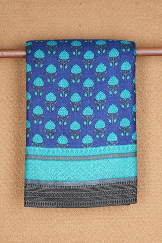 Allover Floral Design Royal Blue Pashmina Wool Cotton Saree
