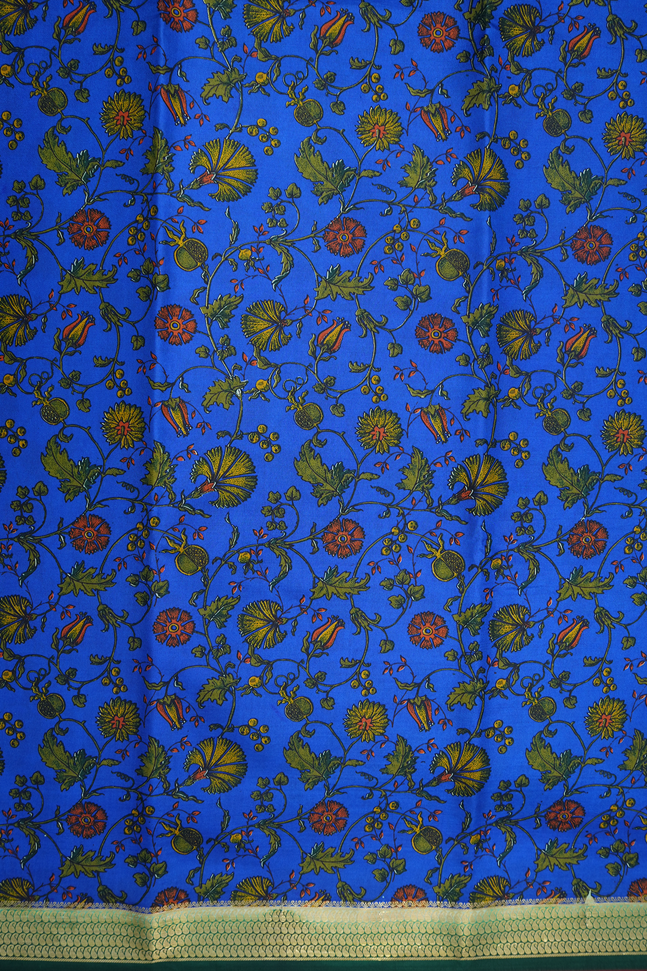 Allover Floral Design Royal Blue Printed Silk Saree