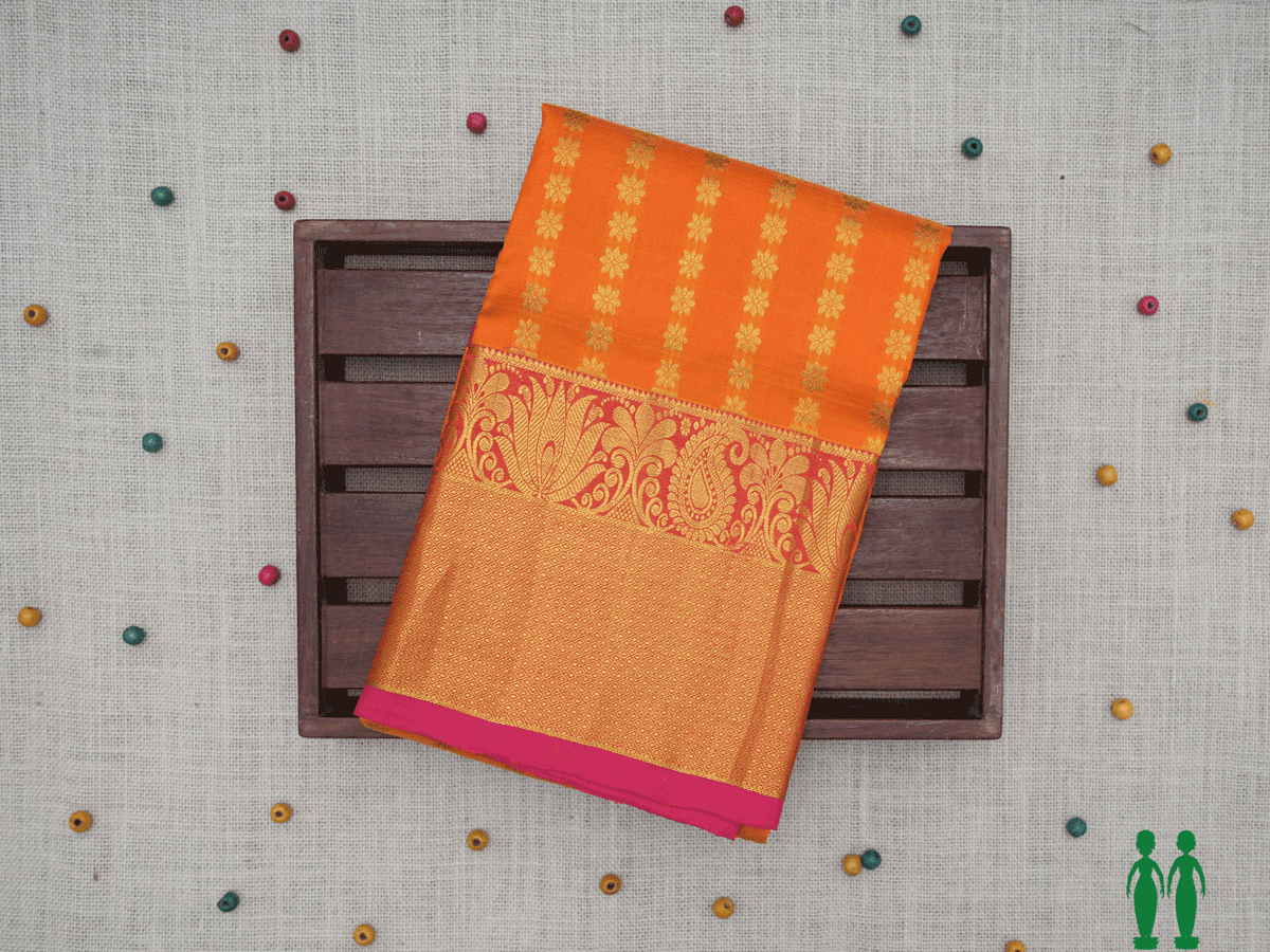 Allover Floral Design Royal Orange Pavadai Sattai Material