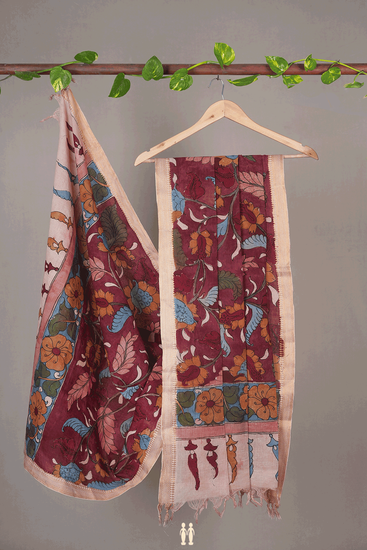 Allover Floral Design Rust Red Kalamkari Cotton Dupatta